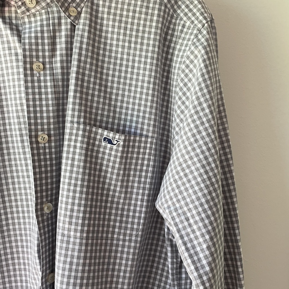 VINEYARD VINES Slim Flit Tucker Long Sleeve Button Down Gray Check Madras Shirt